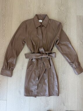 Wilfred Taupe Faux Leather Shirt Dress